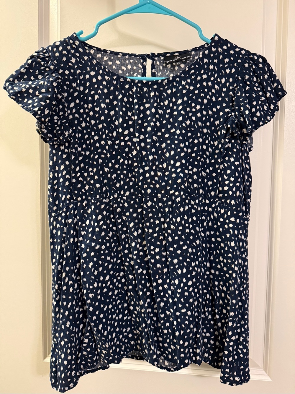 Nursing Queen Navy and White Print Nursing Blouse XS
